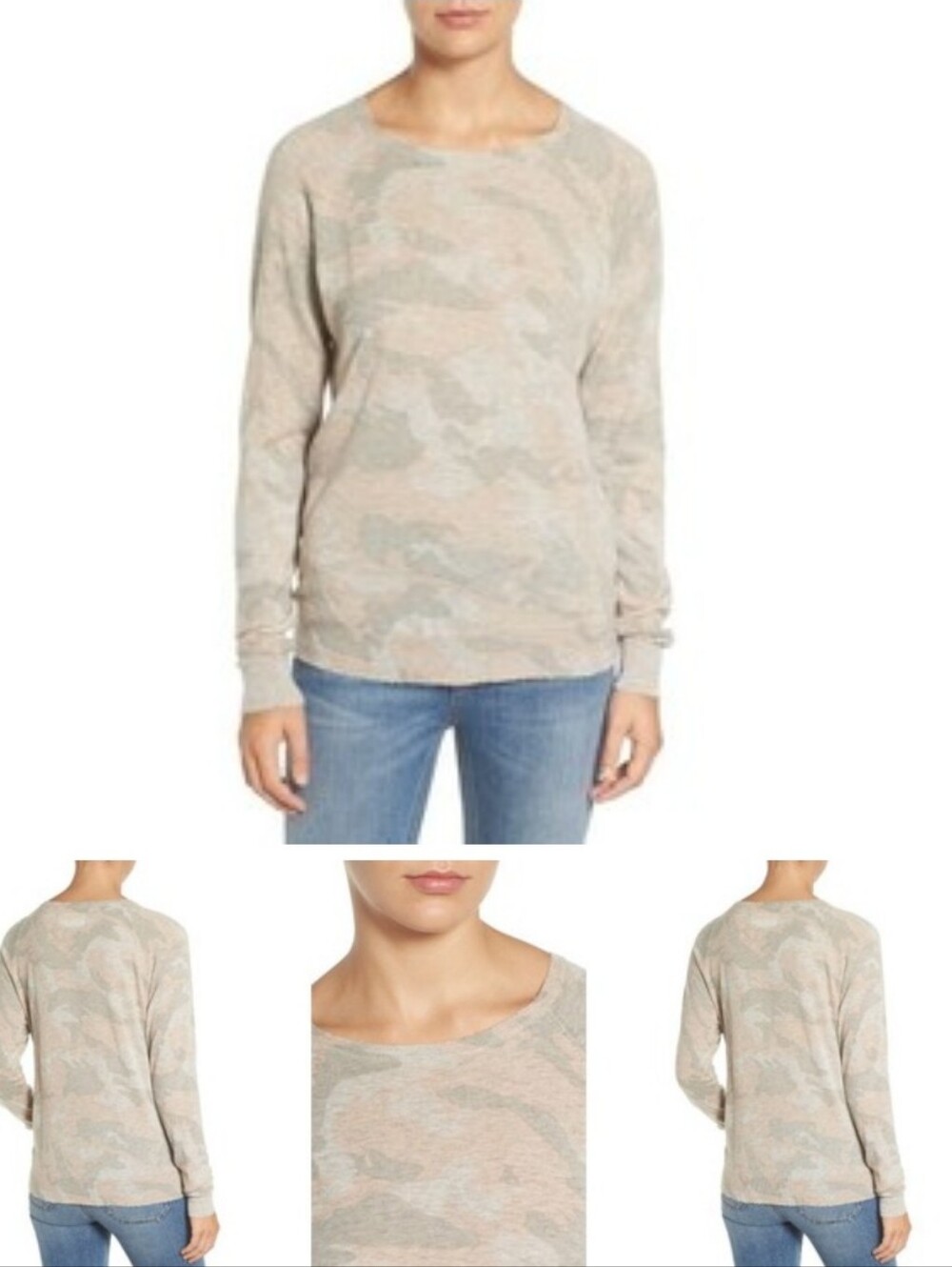Zadig & Voltaire Beige and Light Gray Camouflage Crewneck  Cashmere Sweater